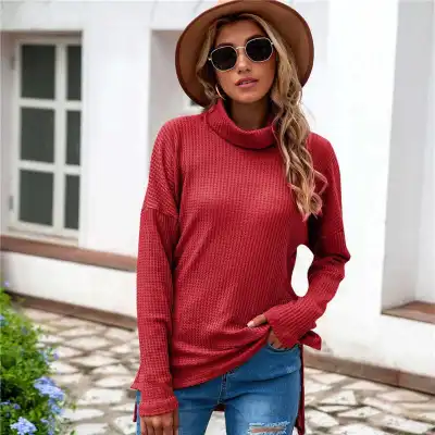 S-5XL Women Loose Fit Turtle Neck Cotton Blend Knitwear