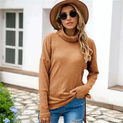 S-5XL Women Loose Fit Turtle Neck Cotton Blend Knitwear