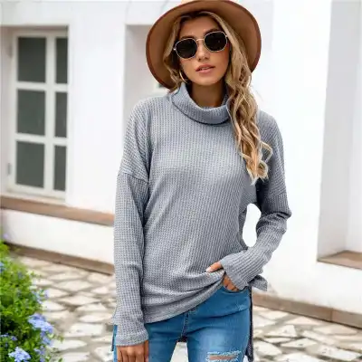 S-5XL Women Loose Fit Turtle Neck Cotton Blend Knitwear