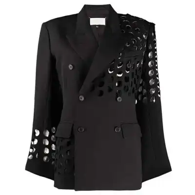 S-XL Women Lapel Hollow Out Solid Color Blazer