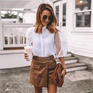 S-XL Women's Cotton Solid Color Irregular Hem Shorts for OL Commuting