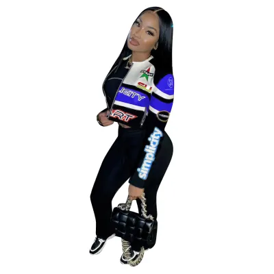 S-2XL Women Color Block Patchwork Crop Baseball Jacket for OL Commuting