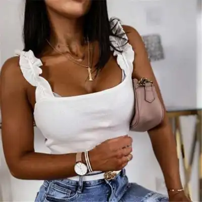 S-XL Women Stringy Selvedge Strap Tank Top