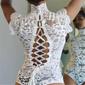 S-XL Women Sexy Lace Backless Sleeveless Mesh Bodysuit