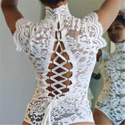 S-XL Women Sexy Lace Backless Sleeveless Mesh Bodysuit