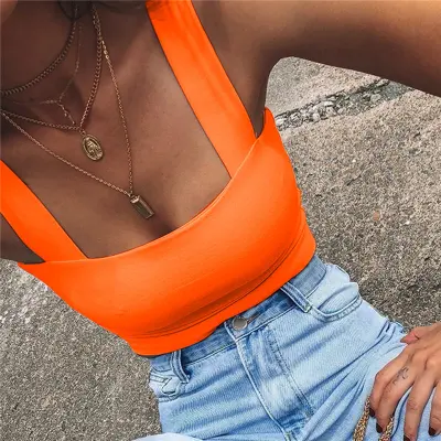 XS-L Women Sexy Solid Color Exposed Cropped Tank Top