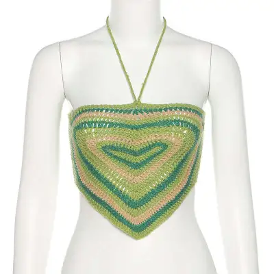 S-L Women Sexy Color Blocking Halter Neck Heart-shaped Knitwear Top