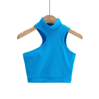 S-M Women Fashion Turtle Neck Solid Color Hollow Out Crop Top