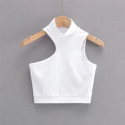 S-M Women Fashion Turtle Neck Solid Color Hollow Out Crop Top