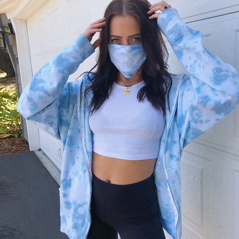 S-3XL Women's Tie-dye Loose Zipper Hooded Jacket