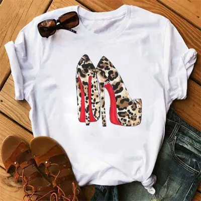 S-3XL Women Fashion High Heels Printing T-Shirt