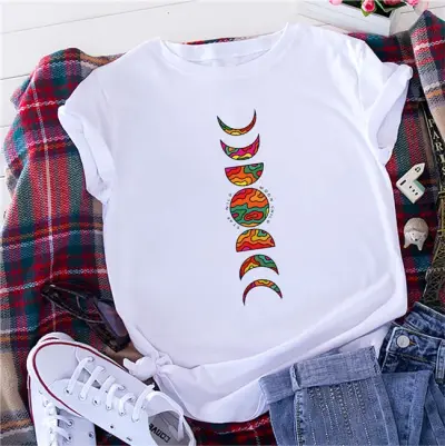 S-4XL Women Cartoon Girl Printing T-shirt Urban Leisure Loose Fit