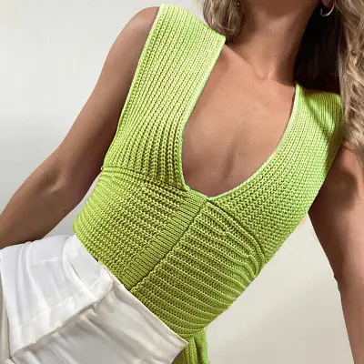 Women Sexy Solid Color Sleeveless DIY Bandage Knitwear