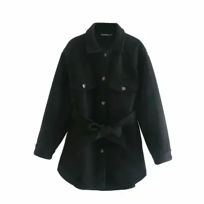 XS-L Women Casual Lapel Long-sleeve Coat With Sash