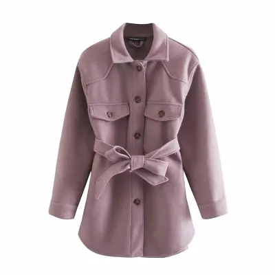 XS-L Women Casual Lapel Long-sleeve Coat With Sash