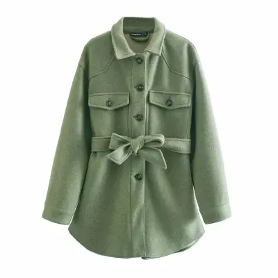 XS-L Women Casual Lapel Long-sleeve Coat With Sash