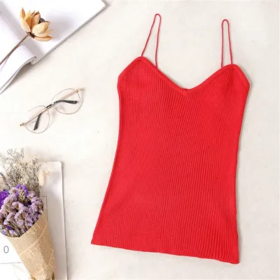 Women Spaghetti Strap Knitted Tank Top