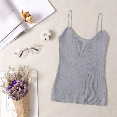 Women Spaghetti Strap Knitted Tank Top