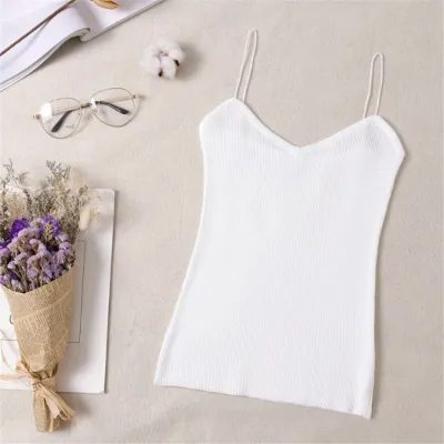 Women Spaghetti Strap Knitted Tank Top