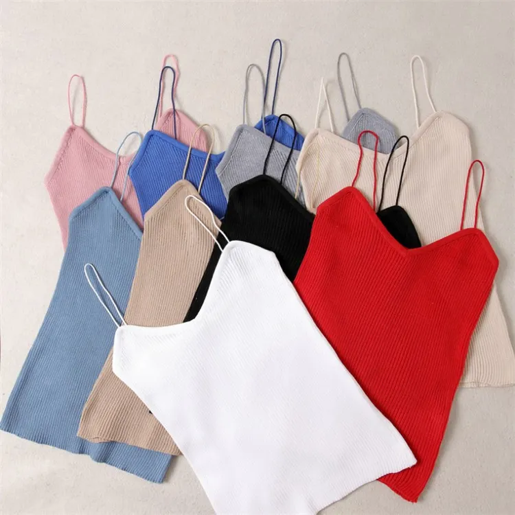 Women Spaghetti Strap Knitted Tank Top