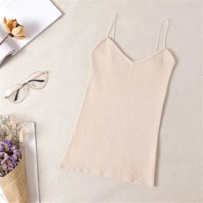 Women Spaghetti Strap Knitted Tank Top