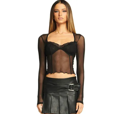 S-L Women Mesh See-through Crop Top