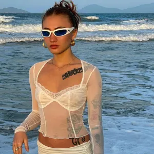 S-L Women Mesh See-through Crop Top