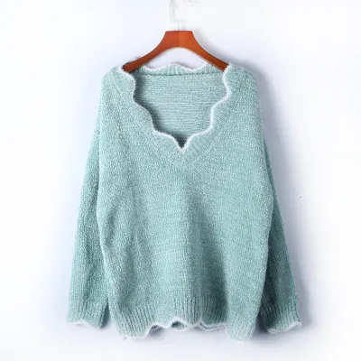S-5XL Women V-Neck Casual Pullover Loose Knitwear