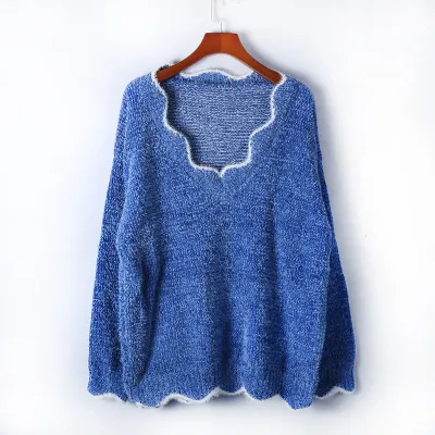 S-5XL Women V-Neck Casual Pullover Loose Knitwear