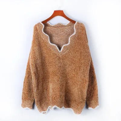 S-5XL Women V-Neck Casual Pullover Loose Knitwear
