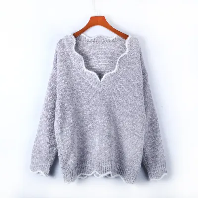 S-5XL Women V-Neck Casual Pullover Loose Knitwear