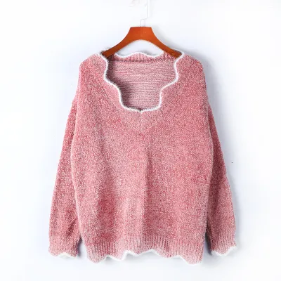 S-5XL Women V-Neck Casual Pullover Loose Knitwear