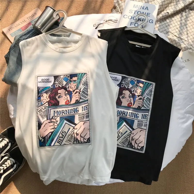 M-2XL Fashion High Street Graphic Printed Sleeveless Tank Top
