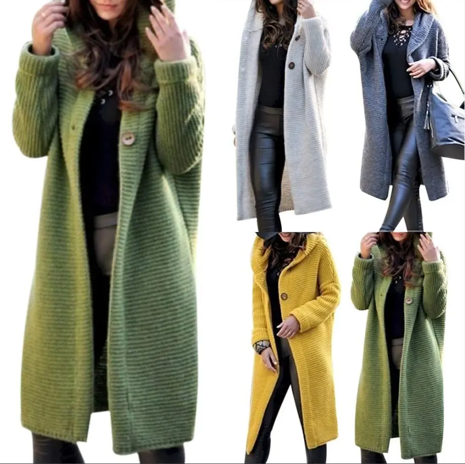 S-5XL Women Plus Size Casual Loose Knitting Hooded Coat
