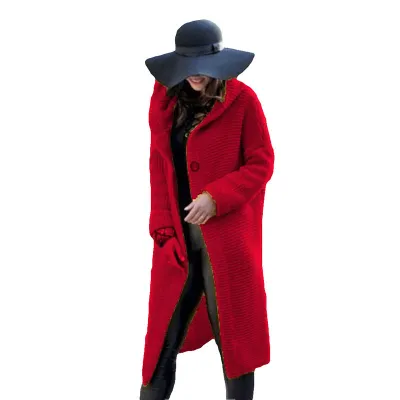 S-5XL Women Plus Size Casual Loose Knitting Hooded Coat