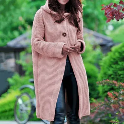S-5XL Women Plus Size Casual Loose Knitting Hooded Coat