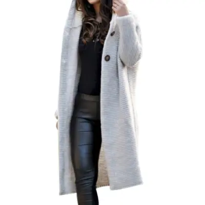 S-5XL Women Plus Size Casual Loose Knitting Hooded Coat