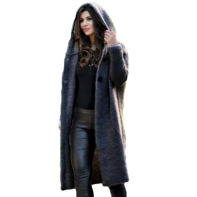 S-5XL Women Plus Size Casual Loose Knitting Hooded Coat