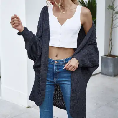 S-XL Women Casual Solid Dolman Sleeve Knitting Coat