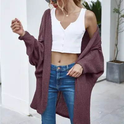S-XL Women Casual Solid Dolman Sleeve Knitting Coat