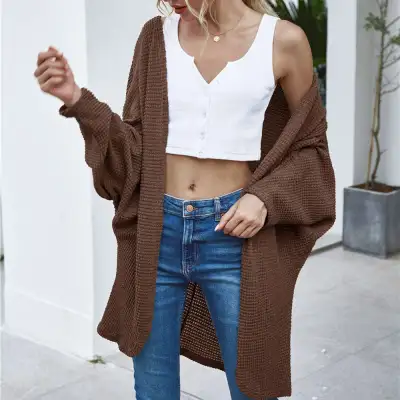 S-XL Women Casual Solid Dolman Sleeve Knitting Coat