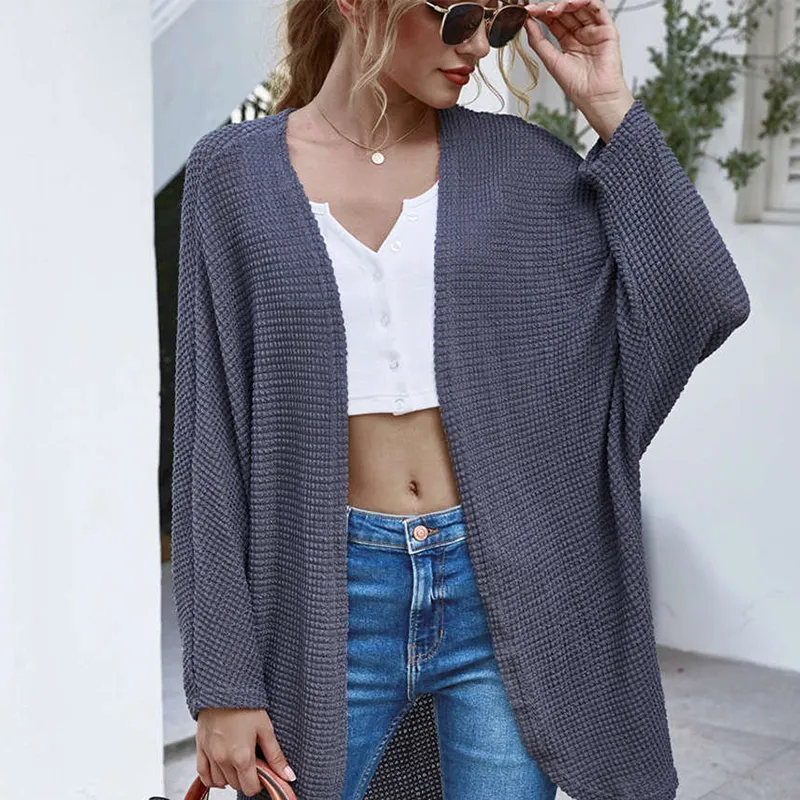 S-XL Women Casual Solid Dolman Sleeve Knitting Coat