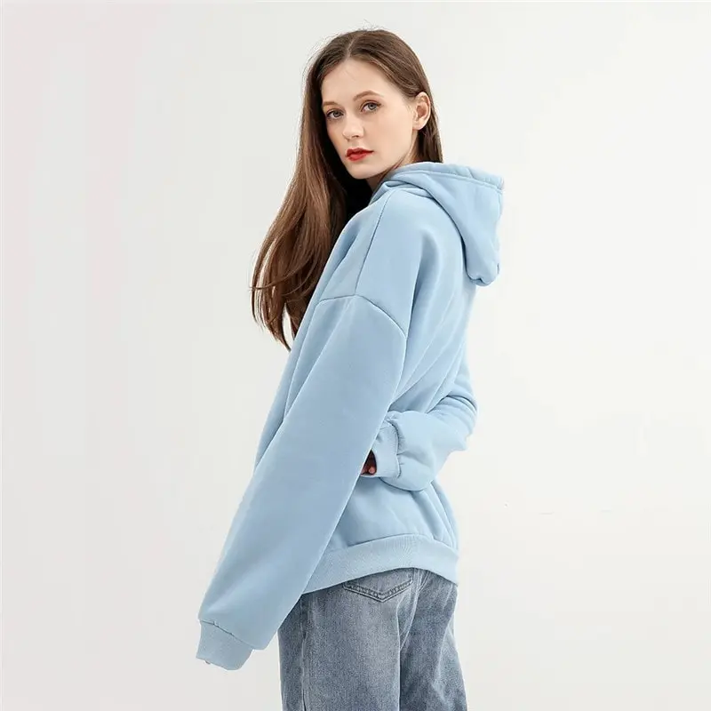 M-3XL Women Casual Solid Color Pocket Hoodie