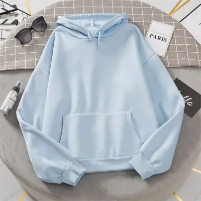 M-3XL Women Casual Solid Color Pocket Hoodie