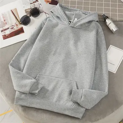 M-3XL Women Casual Solid Color Pocket Hoodie