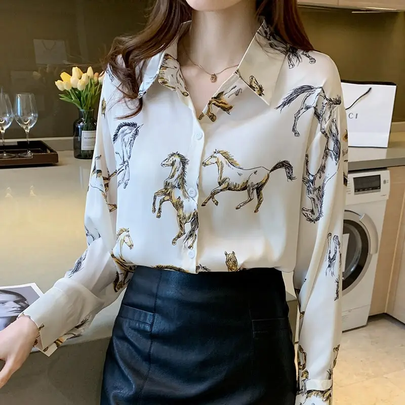S-XL Women Fashion Animal Printed Long Sleeve Blouse
