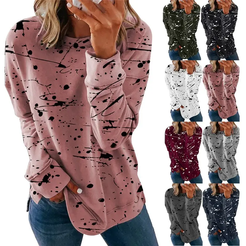 S-5XL Women Graffiti Printed Long Sleeve Top Urban Leisure
