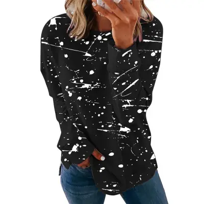 S-5XL Women Graffiti Printed Long Sleeve Top Urban Leisure
