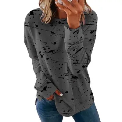 S-5XL Women Graffiti Printed Long Sleeve Top Urban Leisure