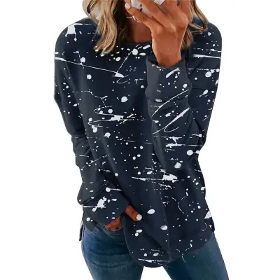 S-5XL Women Graffiti Printed Long Sleeve Top Urban Leisure